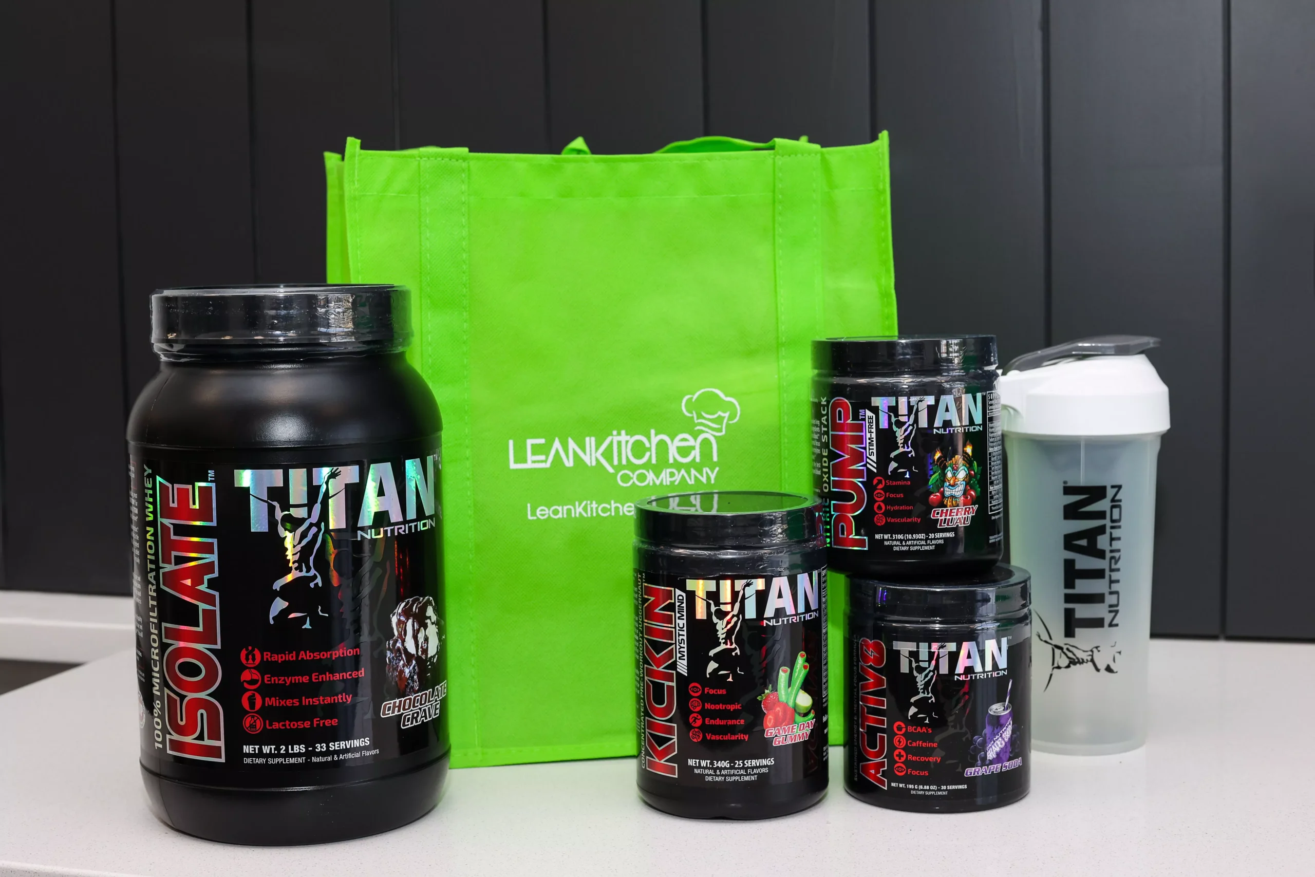 Lean kitchen Company bag and titan nutrition products