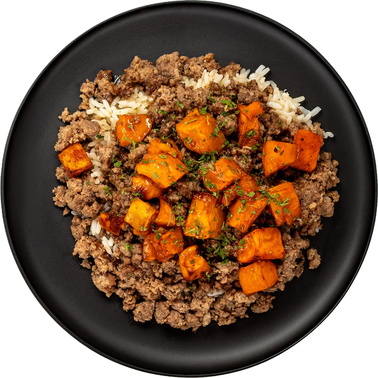 Country Beef & Maple Sweets with seasoned beef, rice, maple sweet potatoes, and honey